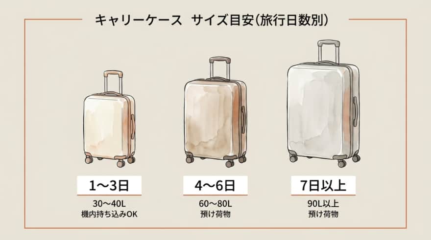 キャリーケースサイズ目安(旅行日数別)