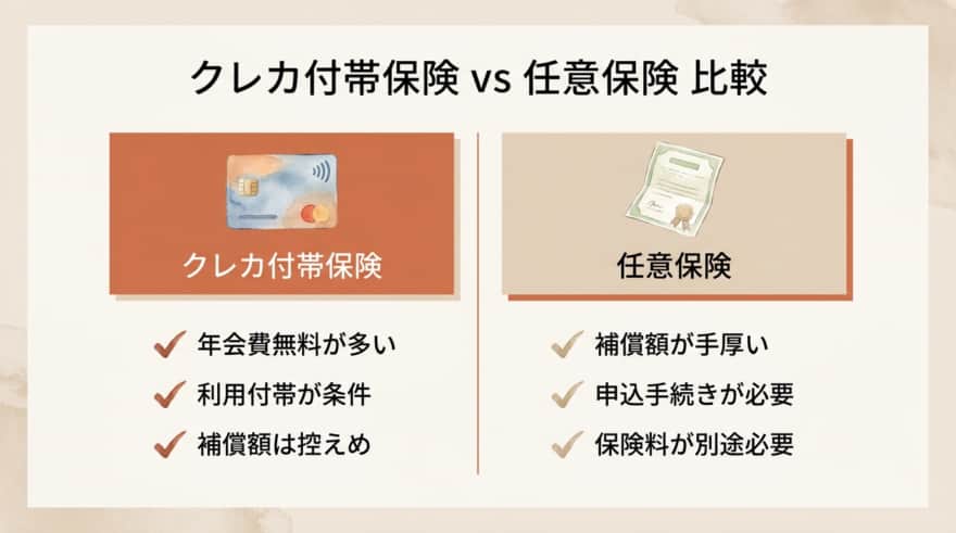クレカ付帯保険と任意保険の比較